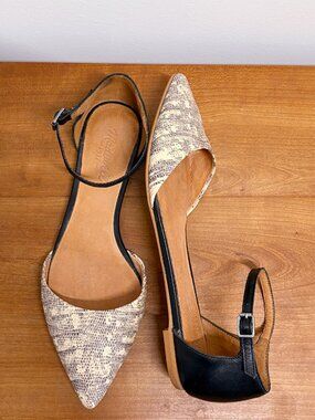 Madewell Beatrice Skimmer Flats ankle strap pointed toe size 8